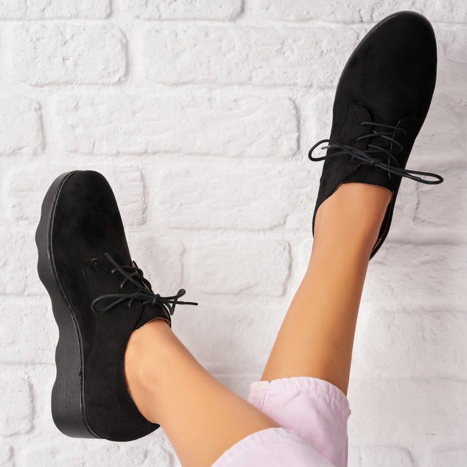 Дамски Ежедневни Обувки Обърната Екологична Кожа Черно Adna A1914