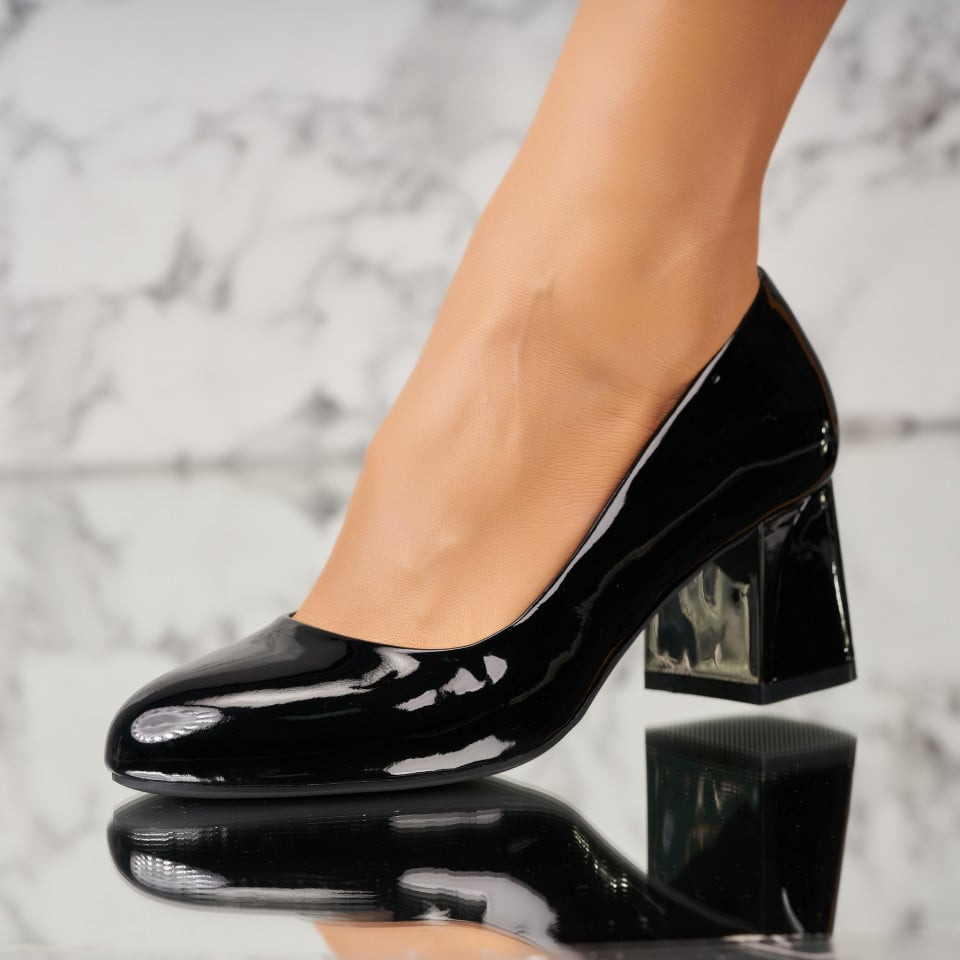 Дамски Обувки с Токчета Лакирана Екологична Кожа Черно Asyl A3631