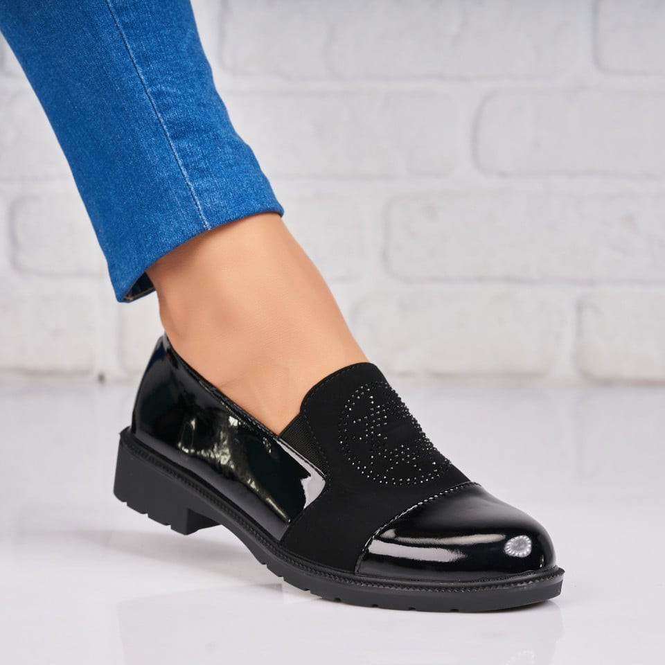 Дамски Ежедневни Обувки Лакирана Екологична Кожа Черно Maken A4397
