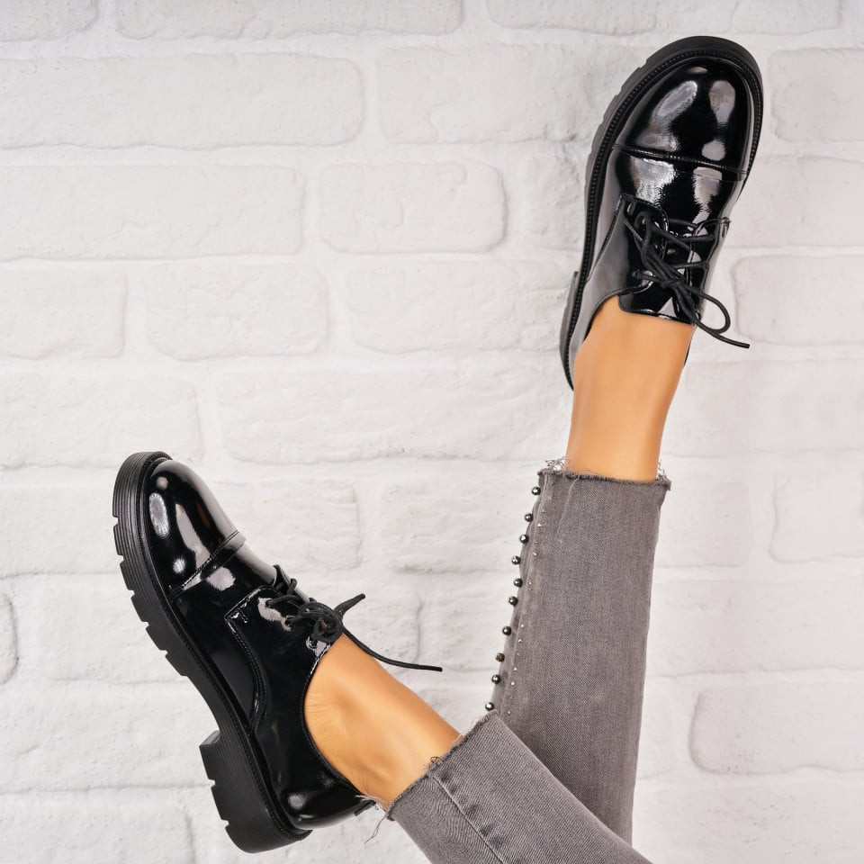 Дамски Ежедневни Обувки Лакирана Екологична Кожа Черно Sloan A3556