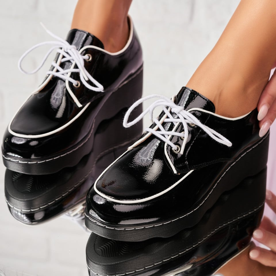 Дамски Ежедневни Обувки Лакирана Екологична Кожа Черно Jayen A1916