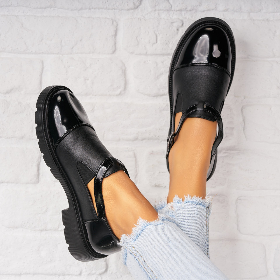 Дамски Ежедневни Обувки Лакирана Екологична Кожа Черно Mina A3551
