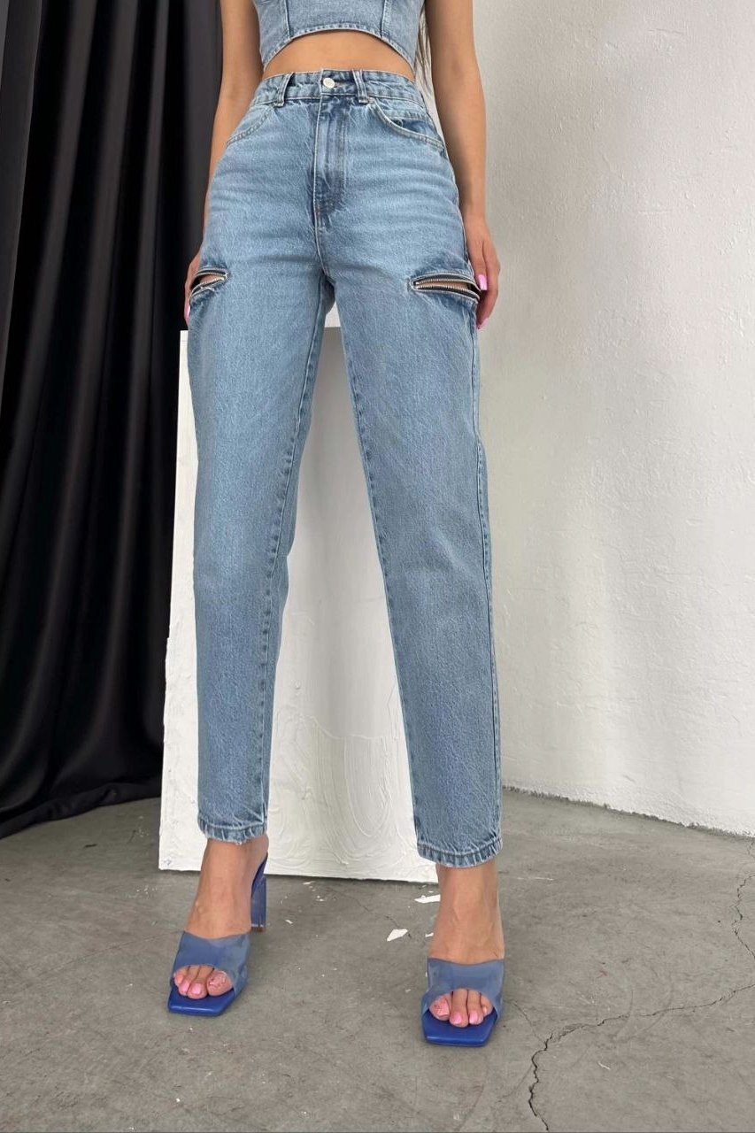Дънки за Mom Fit Син Alianna