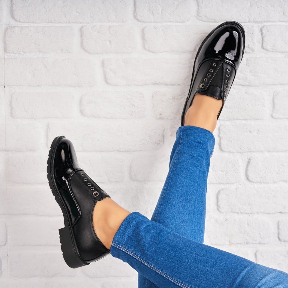 Дамски Ежедневни Обувки Лакирана Екологична Кожа Черно Geoleen A4391