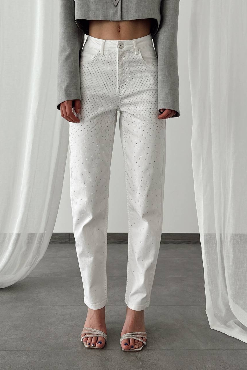 Дънки за Mom Fit Бял Dania2