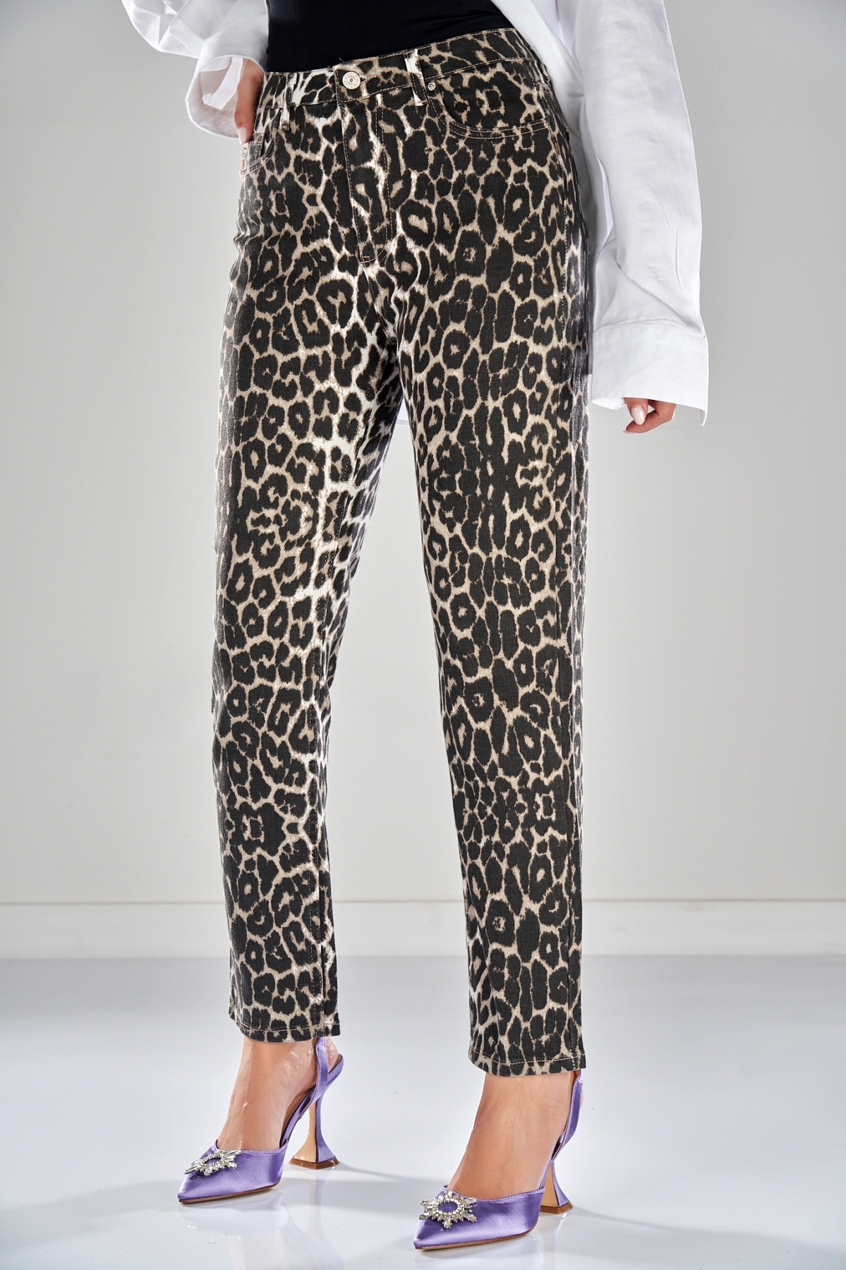 Дънки за Mom Fit Животински печат (Animal Print) Idina