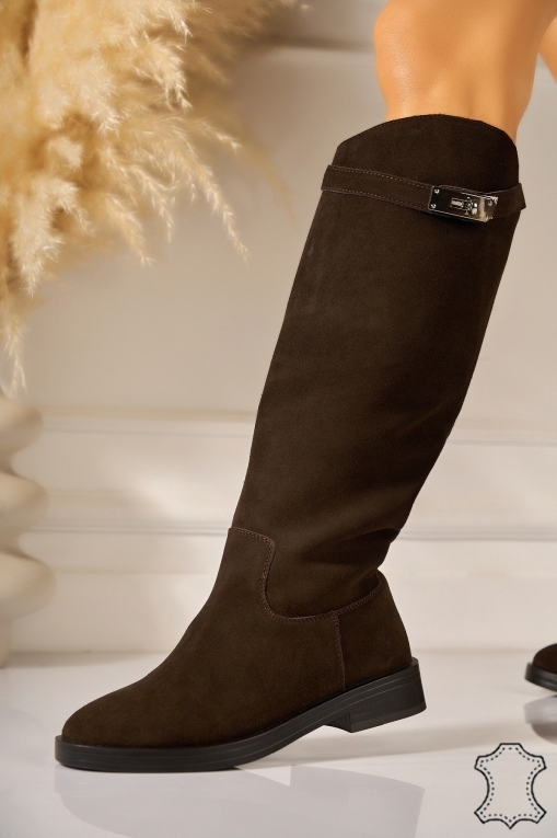 Дамски Ботуши Обърната Естествена Кожа Кафяв Zoika - Img 3