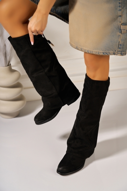 Дамски Ботуши с ПОДПЛАТА Обърната Екологична Кожа Черно Sabey - Img 3