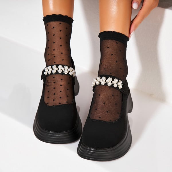 Дамски Ежедневни Обувки Обърната Екологична Кожа Черно Nissa - Img 2