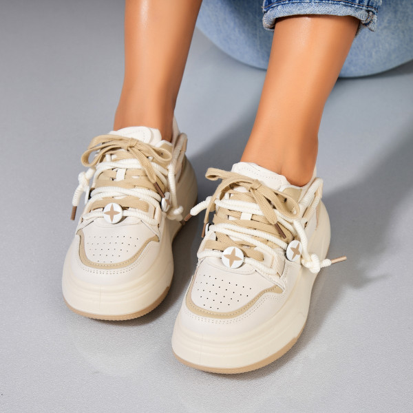 Дамски Маратонки Екологична Кожа Бежов Deya - Img 2