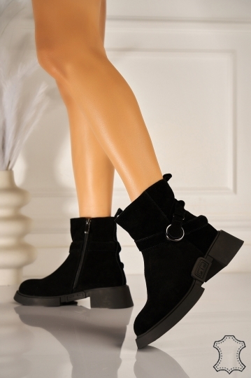 Дамски Боти Обърната Естествена Кожа Черно Roniz2