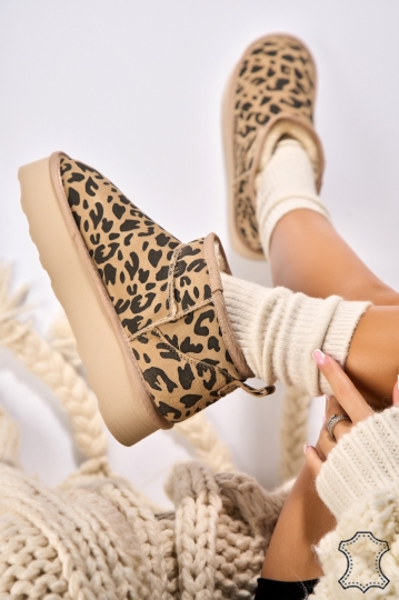 Дамски Ботуши Обърната Естествена Кожа Животински печат (Animal Print) Anica3