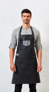 Sort 'DIVISION' WAXED LOOK DENIM BIB APRON WITH FAUX LEATHER - Img 2