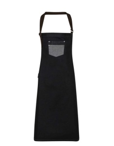 Sort 'DIVISION' WAXED LOOK DENIM BIB APRON WITH FAUX LEATHER