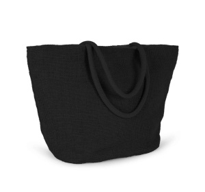 Geantă shopping din iută cu efect canvas - WOVEN JUTE SHOPPING BAG WITH KNIT CANVAS EFFECT - BLACK