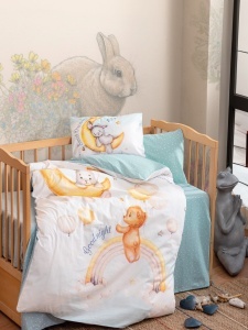 Set de lenjerie de pat pentru bebeluși Moon Mint