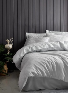 Set de husă de pilotă dublă din satin jacquard cu model frunze, albastru glaciar - Img 2