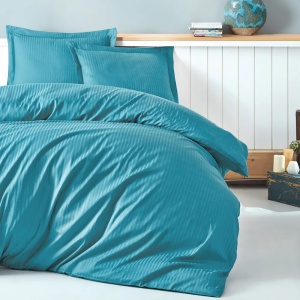 Set de lenjerie de pat Cotton Box din satin cu dungi „turcoaz”