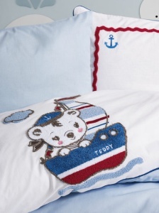 Set de husă de pilotă pentru bebeluși cu broderie Cotton Box Punch Miniyo Albastru - Img 2