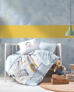 Set de lenjerie de pat pentru bebeluși Cotton Box, ursuleț albastru