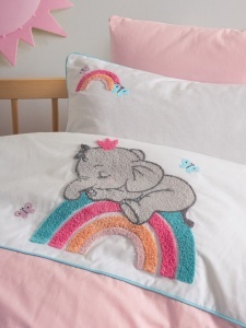 Set de lenjerie de pat pentru bebeluși cu broderie Punch, roz norocos