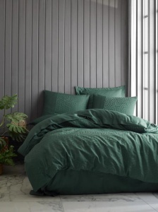 Set de husă de pilotă dublă din satin jacquard Cotton Box, verde Hexa