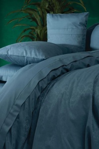 Set de husă de pilotă dublă din satin jacquard Sante, culoare petrol - Img 2