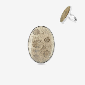 Inel de argint cu coral fosilizat Seluna