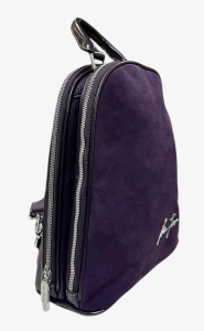 Material:piele ecologica si piele intoarsa naturala  Functie:rucsac  Dimensiuni:30x30x14             Culoare: mov              Compartimente: 2 principale , 3 buzunare    Rucsac Velina V.Fabbiano