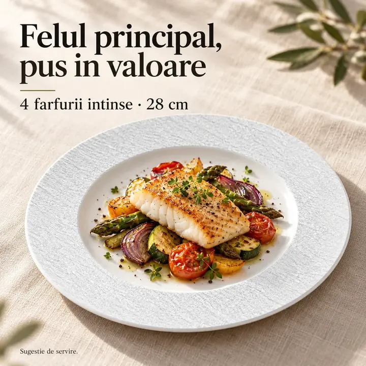 Farfurie pentru fel principal Oasis White de 28 cm, sugestie de servire