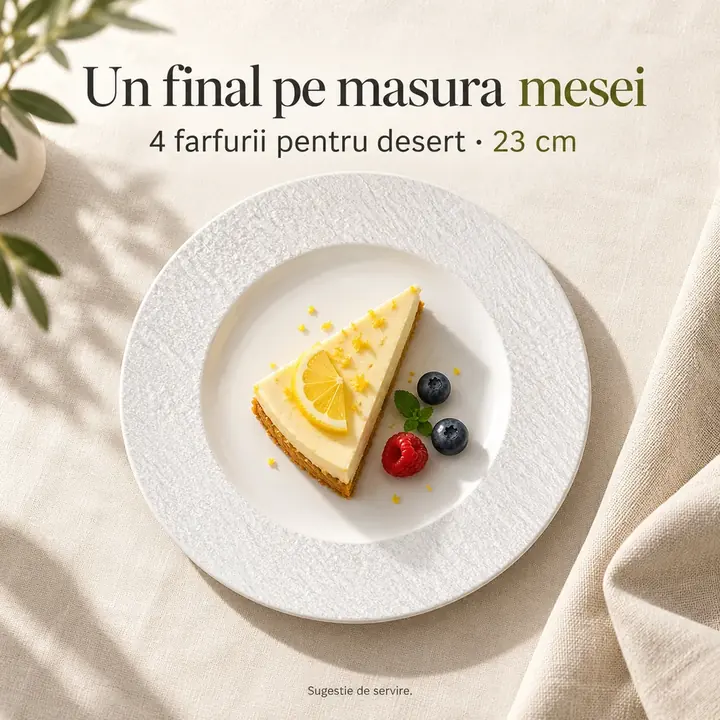 Farfurie de desert Oasis White de 23 cm, sugestie de servire