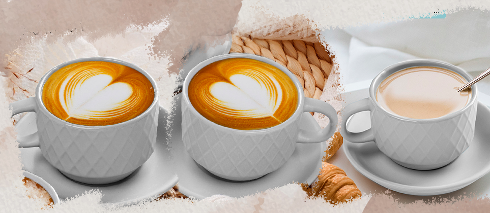 Set 6 Cesti de espresso cu farfurie, colectia Palmanova, ceramica, alb, 75 ml