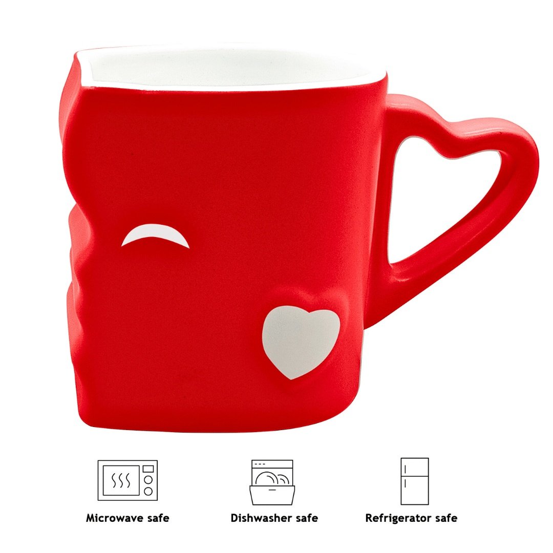 Set 2 Cani de cafea, Kissing Mugs, cadou pentru cupluri indragostiti, ceramica, alb/rosu, 300 ml - 2 | YEO