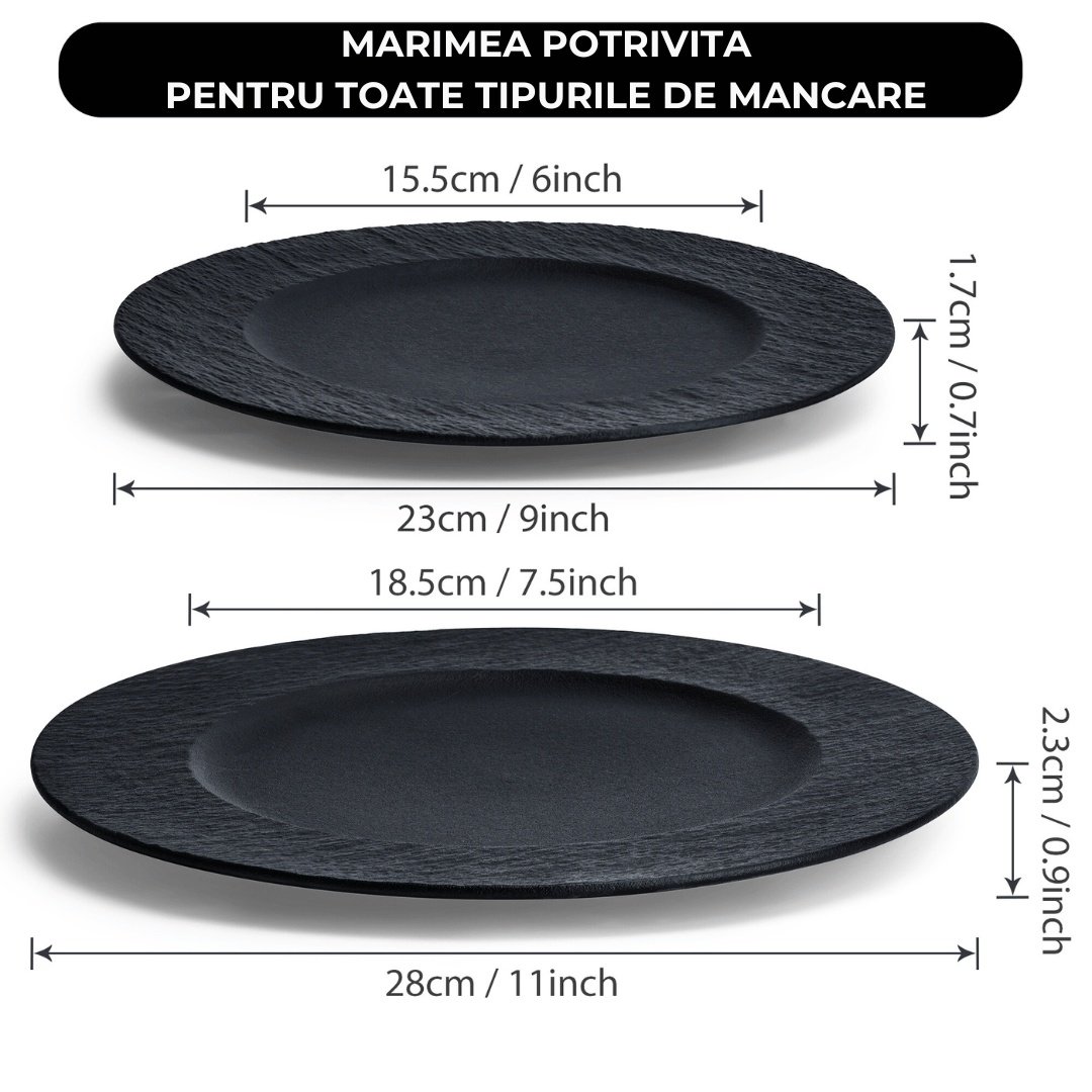 Set 4 Farfurii intinse, colectia Oasis, ceramica, negru - 2 | YEO