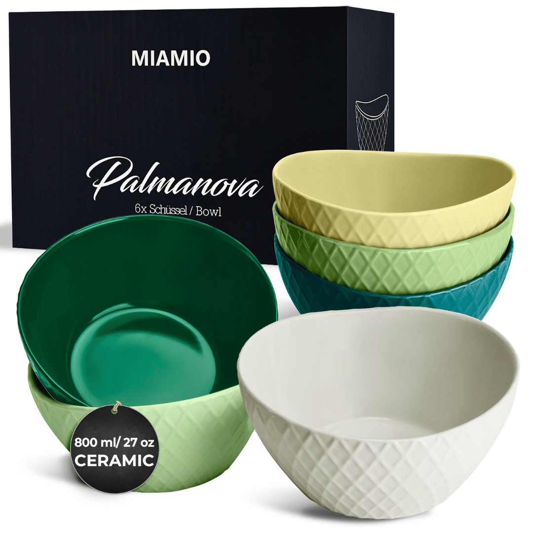 Set 6 Boluri ceramica, colectia Palmanova, Jungle multicolor, 16x8 cm, 800 ml