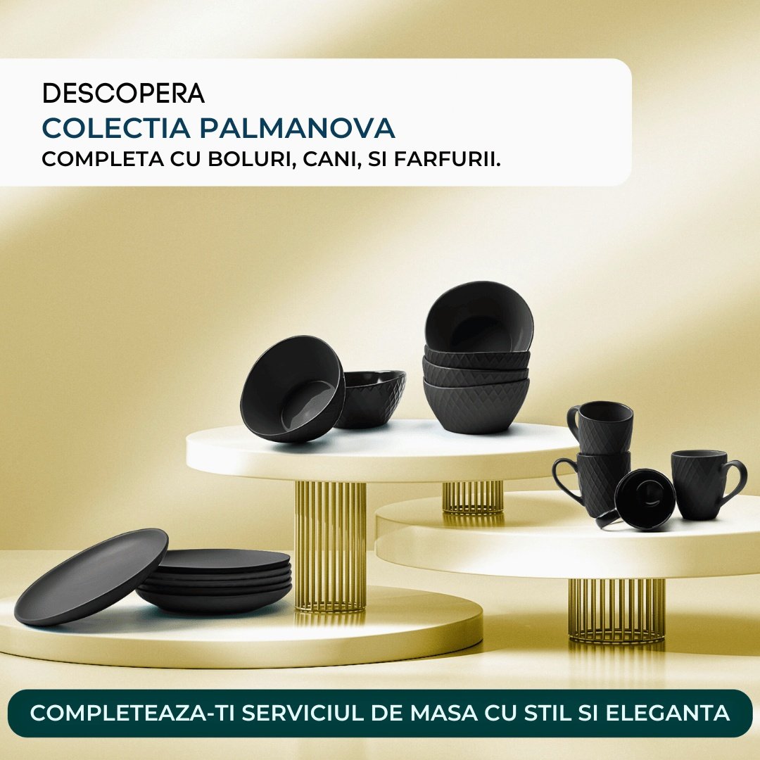 Set 6 Boluri ceramica, colectia Palmanova, Negru, 16x8 cm, 800 ml