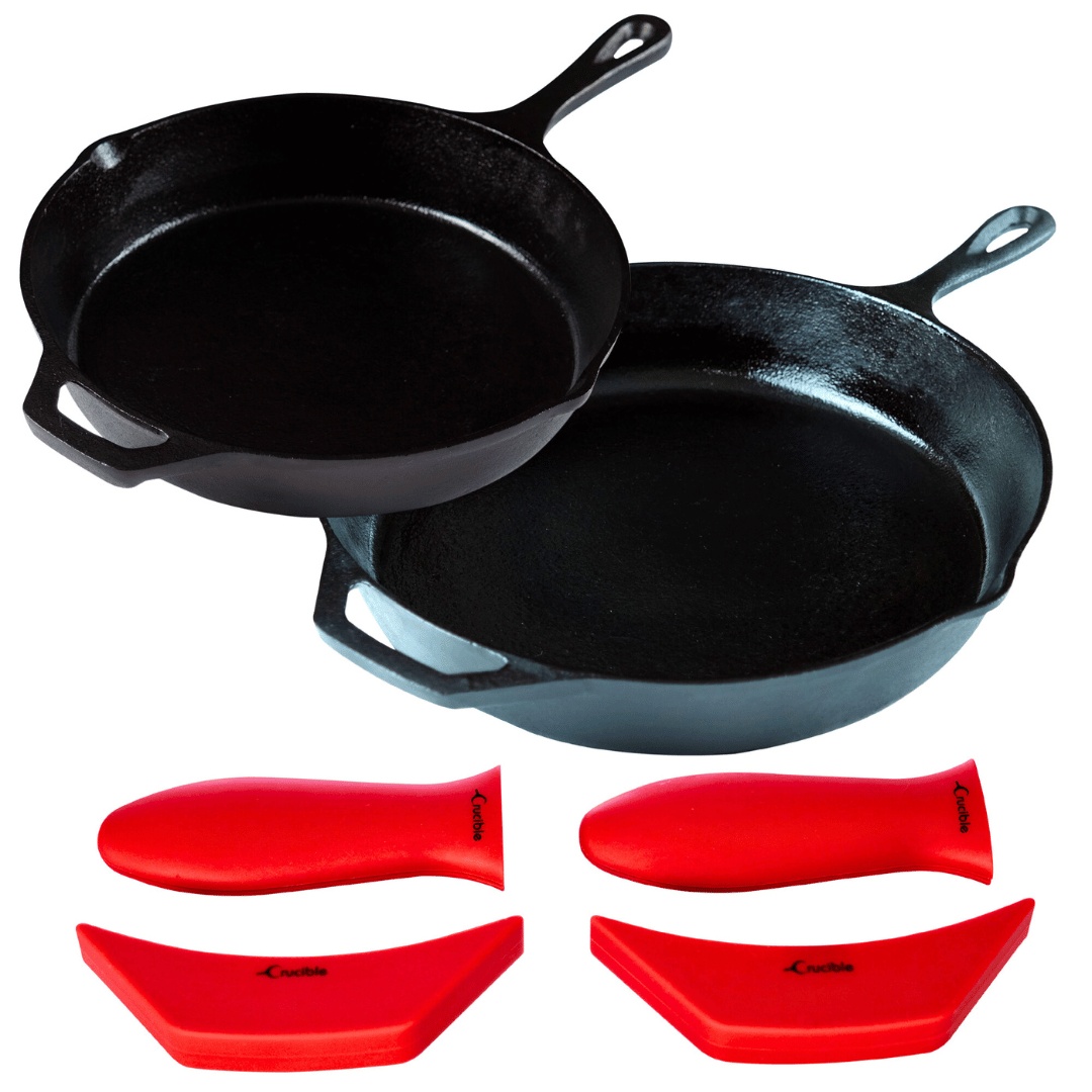 Set 2 Tigai din fonta, Crucible Cookware, diametru 26&30 cm, suporturi silicon termorezistente incluse