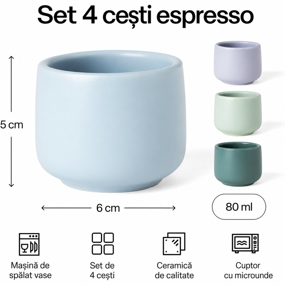 Dimensiuni si continut set cesti espresso Nami Pastel Coast, 80 ml