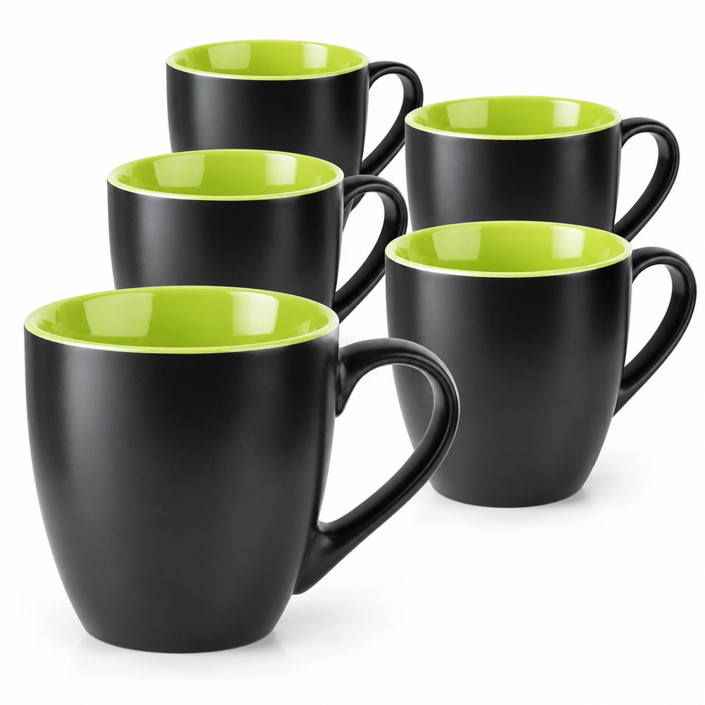 Set 6 Cani cafea si ceai MIAMIO Le Papillon, ceramica, 350 ml, interior verde