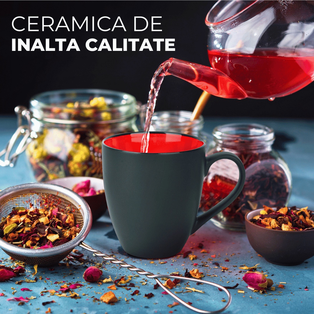 Set 6 Cani de cafea, colectia Le Papillon, ceramica, interior rosu, 350 ml - 3 | YEO