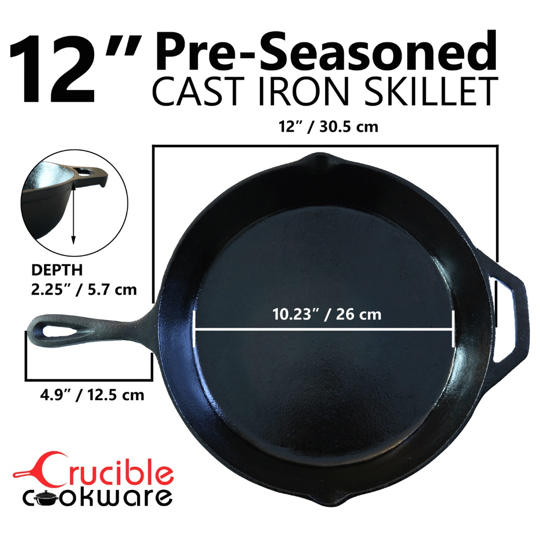 Tigaie din fonta cu capac din sticla, Crucible Cookware, 30.5 cm, pre-asezonata, racleta si zale de curatare si 2 suporturi din silicon termorezistent incluse - 1 | YEO