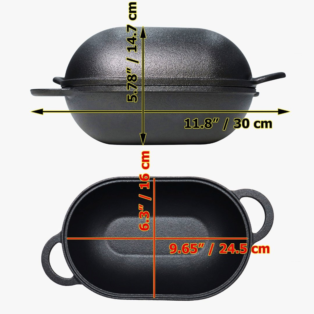 Oala fonta pentru copt paine, Crucible Cookware, tip cuptor olandez cu capac, forma ovala, 24x16cm, 2.7 L - 1 | YEO