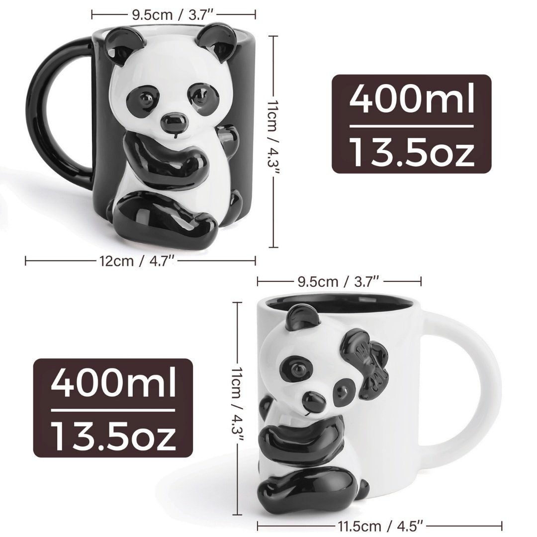 Set 2 Cani cuplu indragostiti, personalizate cu Panda 3D, cadou original pentru el&ea, cafea/ceai, ceramica, alb/negru, 400 ml - 2 | YEO