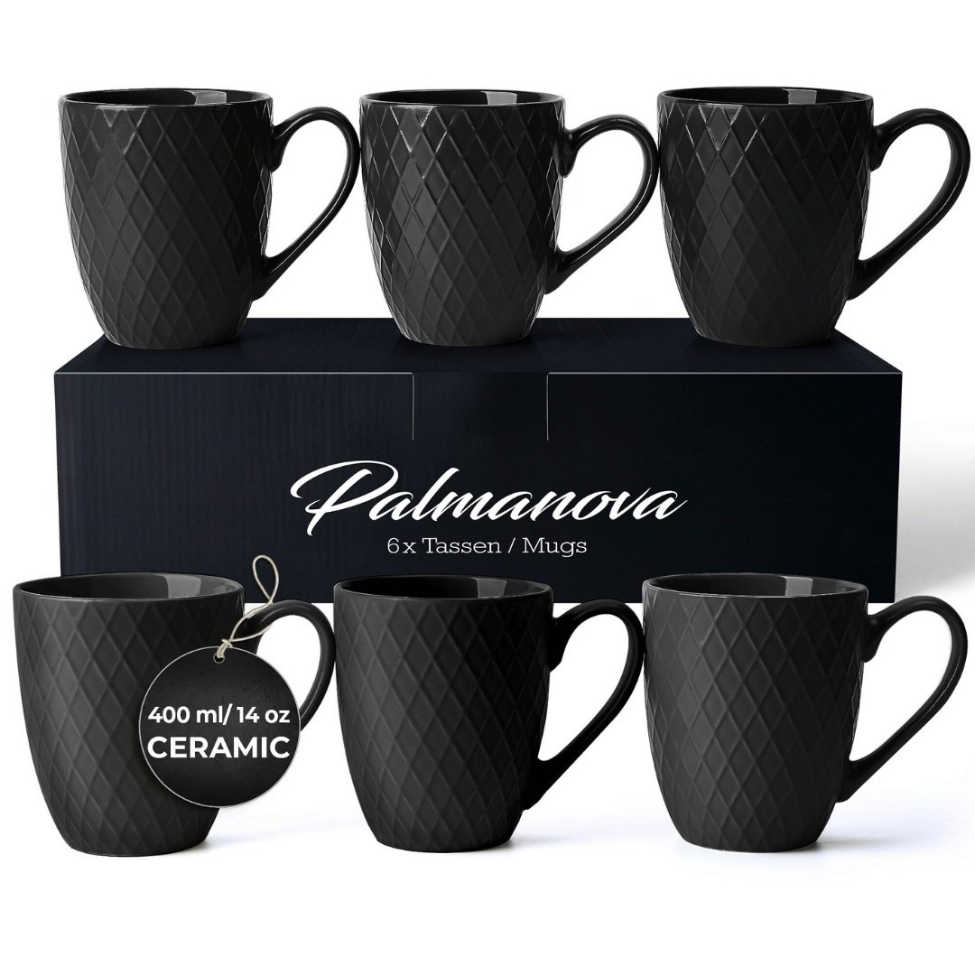 Set 6 Cani de cafea, colectia Palmanova, ceramica, Negru, 400ml