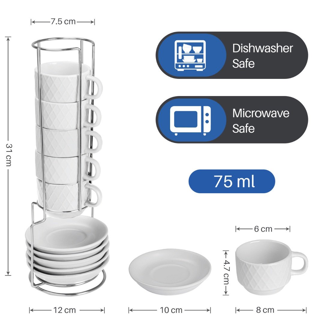 Set 6 Cesti de espresso cu farfurie, colectia Palmanova, ceramica, alb, 75 ml - 3 | YEO