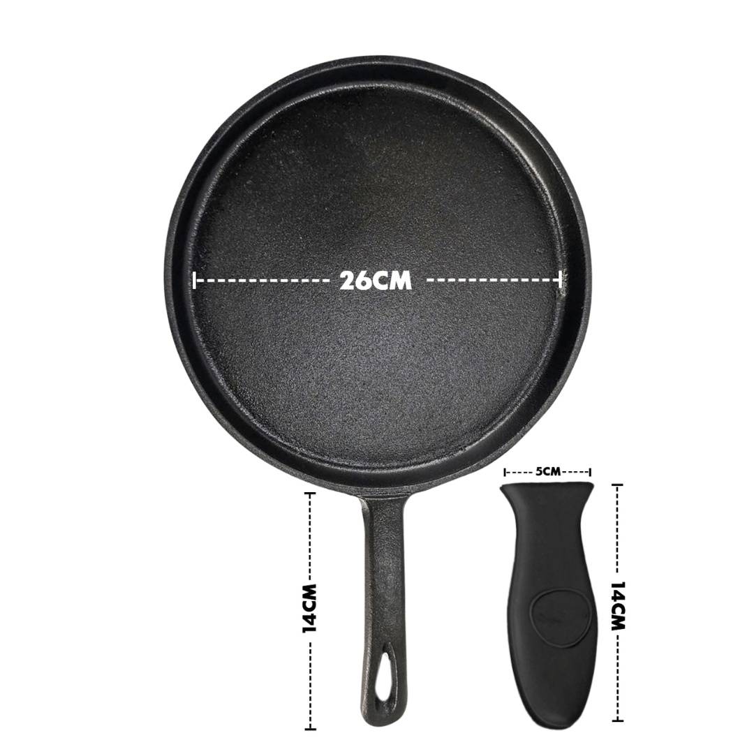 Tigaie joasa de clatite, Tortillada, tip plita rotunda, fonta pre-asezonata, 26 cm, maner fix cu suport din silicon termoizolant, pentru lipii Tortillas si Pancakes - 2 | YEO