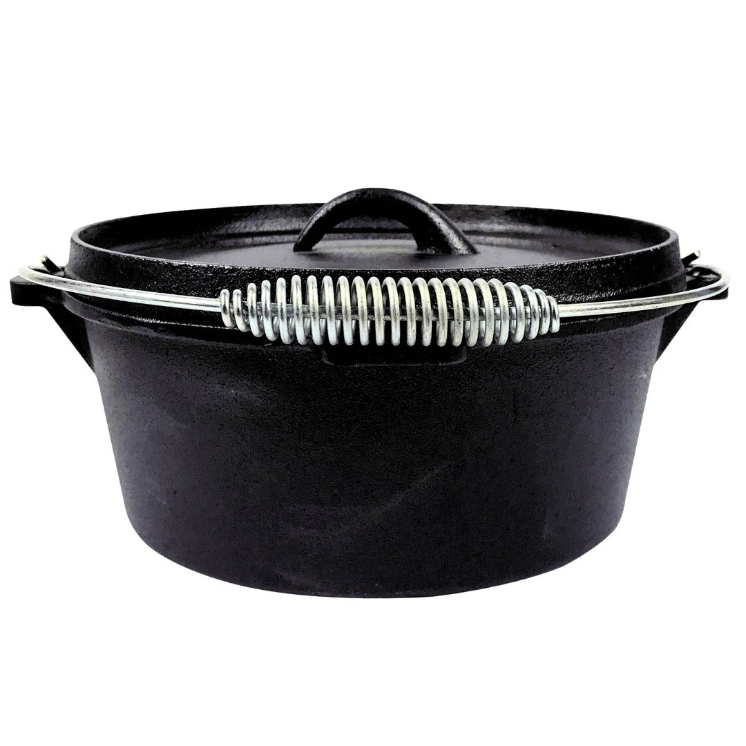 Ceaun olandez de camping din fonta, Crucible Cookware, 3.9L, 25 cm, suport si dispozitiv ridicare capac inclus