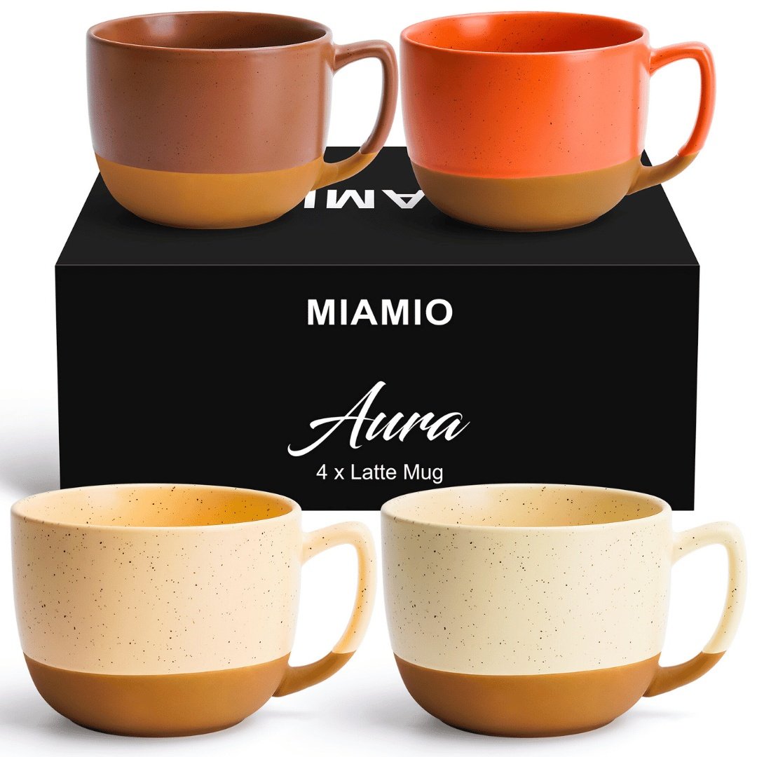 Set 4 Cani de cafea, colectia Aura, ceramica, bej, 450 ml