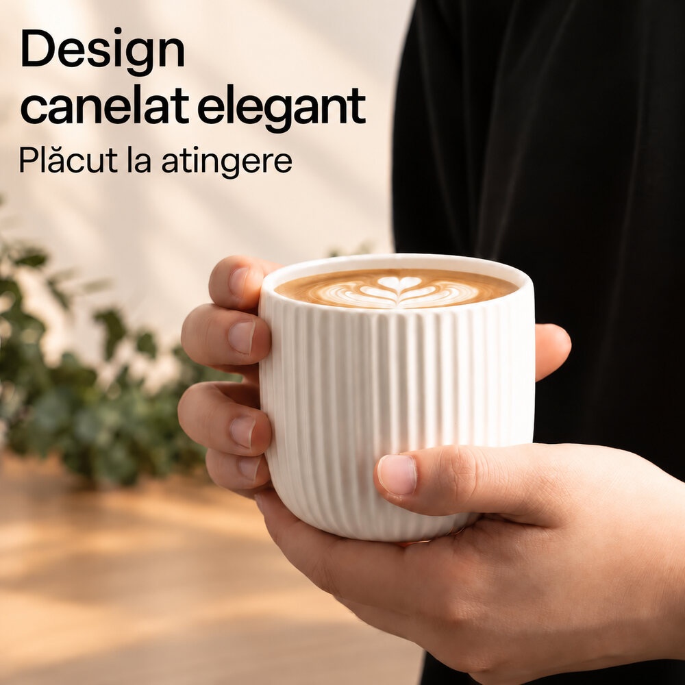 Design canelat, fără toartă MIAMIO Senita Alb, 250 ml