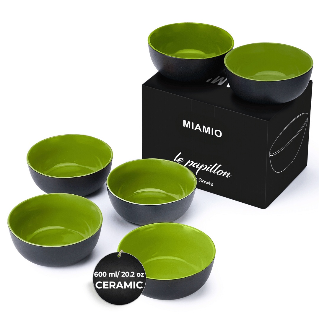 Set 6 Boluri ceramica, colectia Le Papillon, Verde, 600 ml